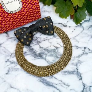 Stella & Dot Gray and Gold Statement Necklace Woven Design